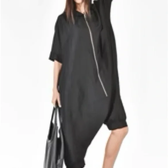 100% Linen Black drop crotch jumpsuit - Picture 1 of 5